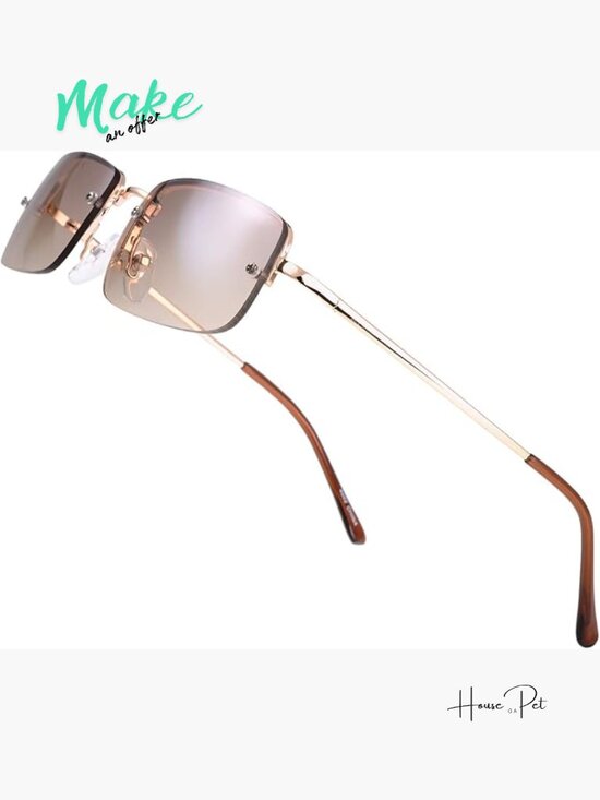 Semi-Rimless Rectangular Sunglasses with Spring Hinge, Metal Temples main image 6
